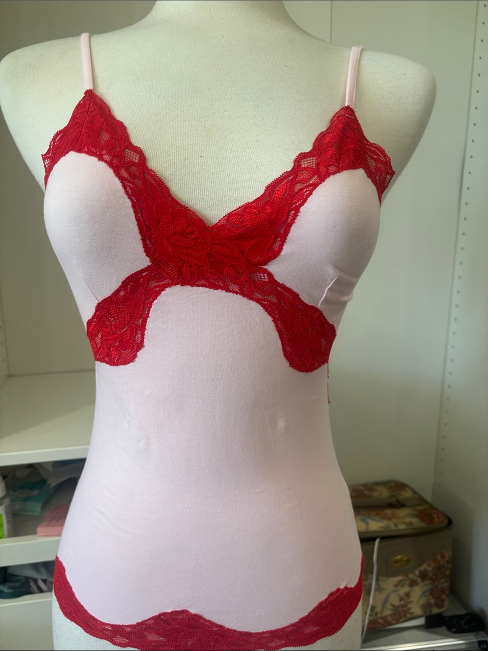 Pink Slip Chemise with Red Lace Trim - Women's Intimates Mary green